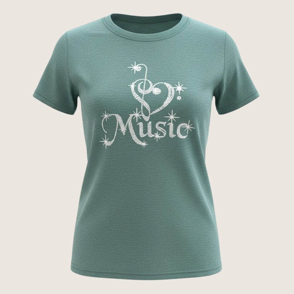 Treble Clef Heart Music Tee Size M Heathered Teal Graphic Shirt Singer Style